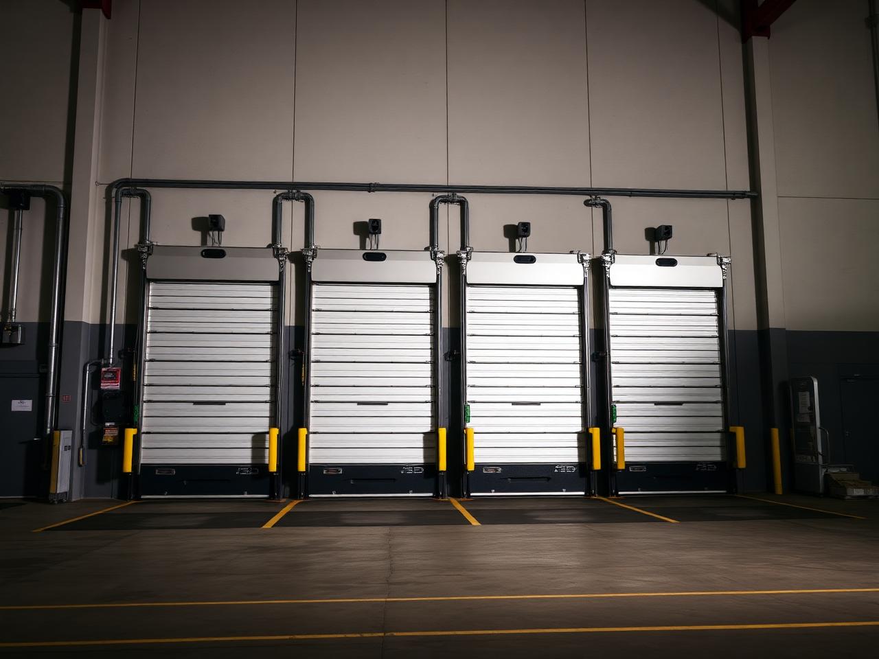 Newly installed commercial roll-up garage door at an Earth City warehouse